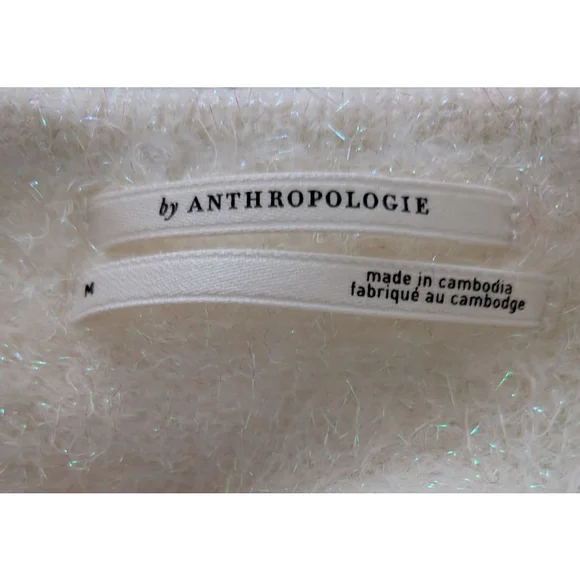 Women's Anthropologie Ivory Fuzzy Tie-Back Crew Neck Sweater M - Picture 8 of 10
